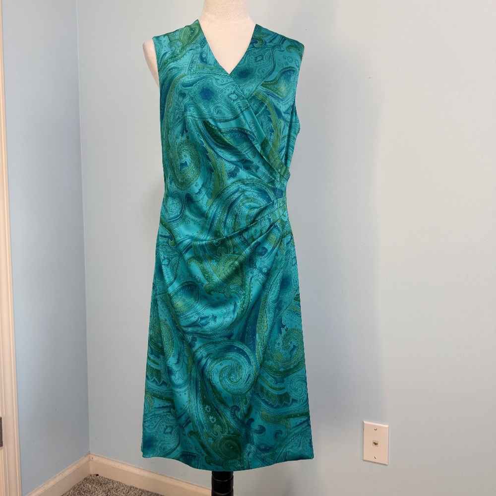 Lauren Ralph Lauren Women Paisley Faux Wrap Sleeveless Dress‎ Sz 10
